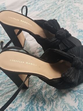 Loeffler Randall Black Knotted Bow Block Heel Sandals